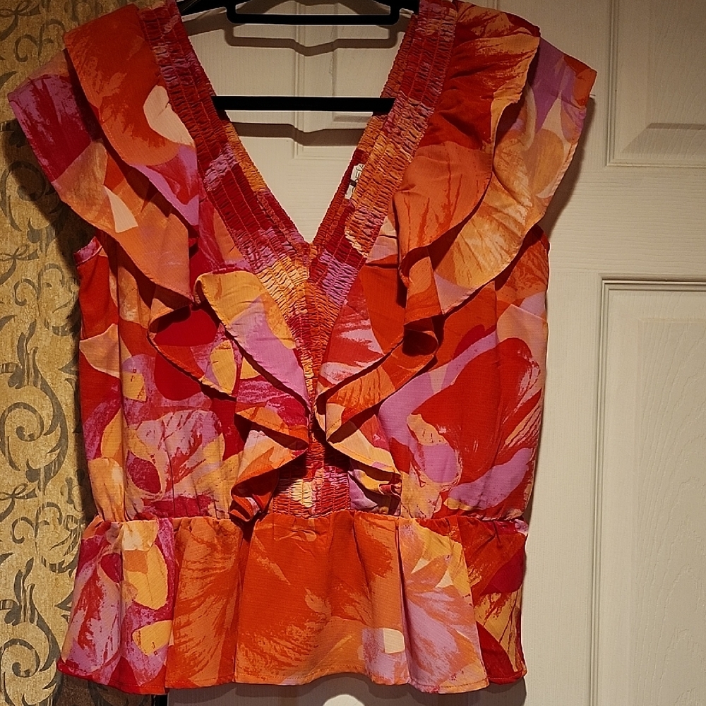 4/$20 Sofia by Sofia Vergara Orange Ruffled Peplum Blouse